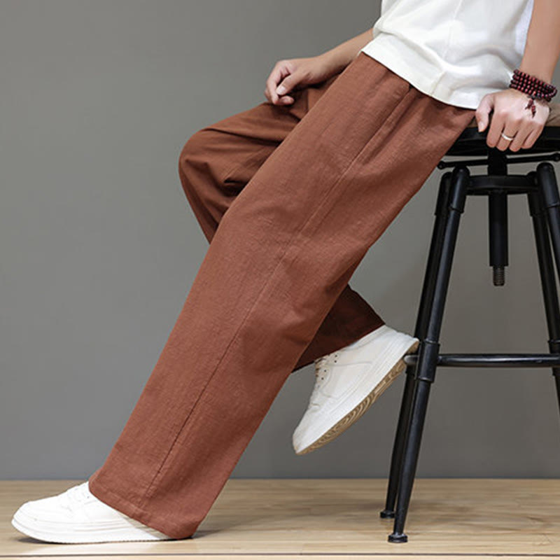 Buddha Stones Sommerhose für Herren aus Baumwolle und Leinen mit geradem Bein und Taschen - image 46