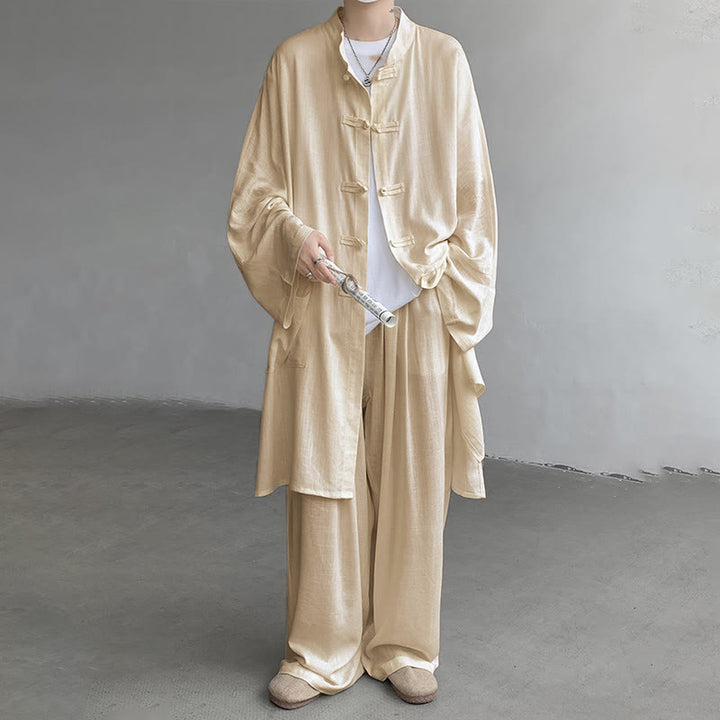 Buddha Stones 2-teiliges Herren-Kleidungsset mit langen Ärmeln und Froschknöpfen, Hemd und Hose, Meditation, Zen, Baumwolle - image 2