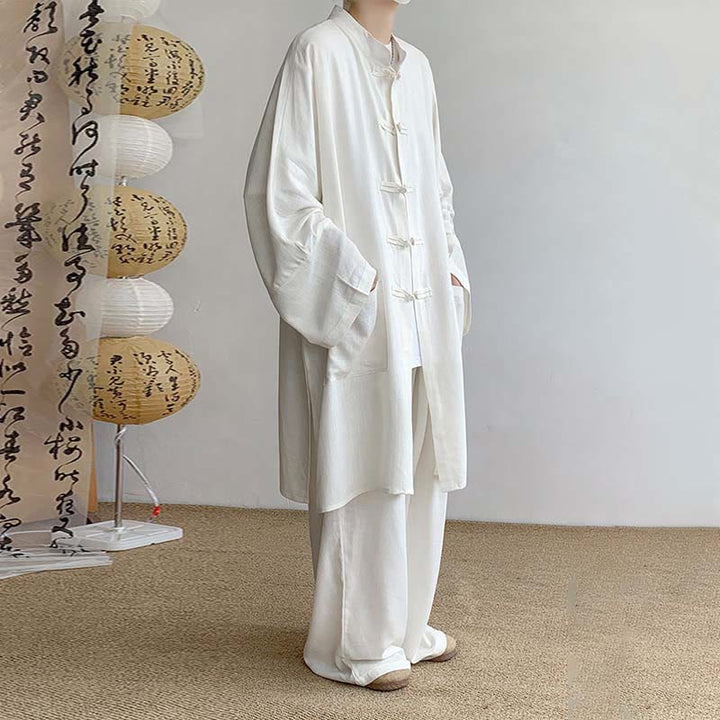 Buddha Stones 2-teiliges Herren-Kleidungsset mit langen Ärmeln und Froschknöpfen, Hemd und Hose, Meditation, Zen, Baumwolle - image 5