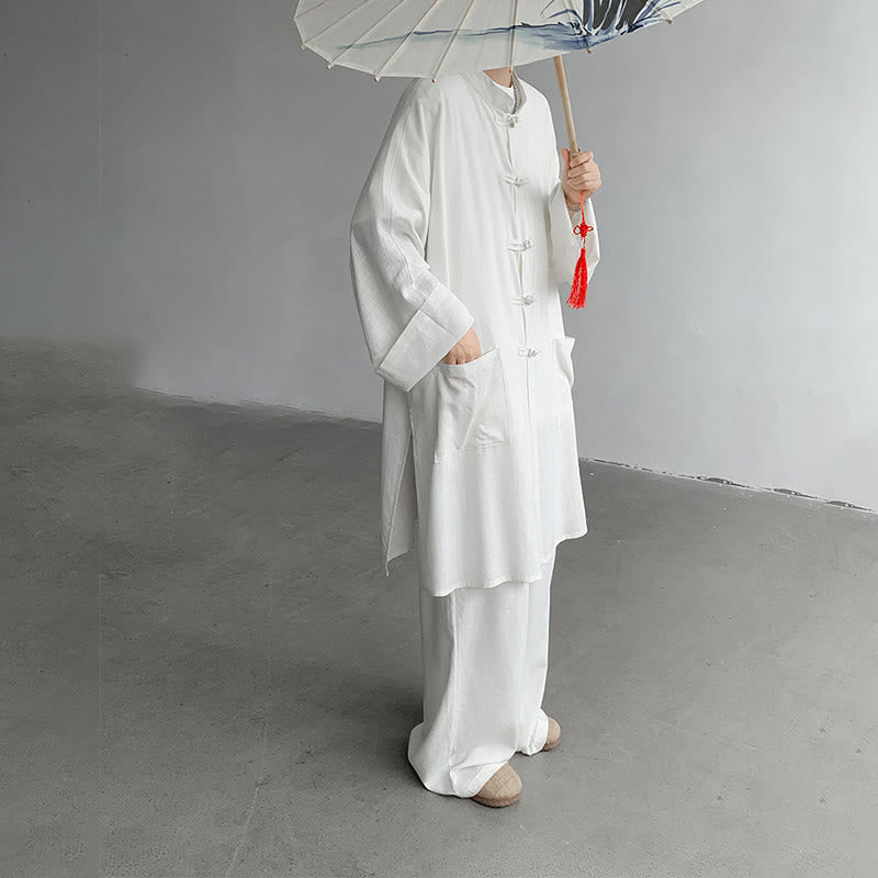 Buddha Stones 2-teiliges Herren-Kleidungsset mit langen Ärmeln und Froschknöpfen, Hemd und Hose, Meditation, Zen, Baumwolle - image 8