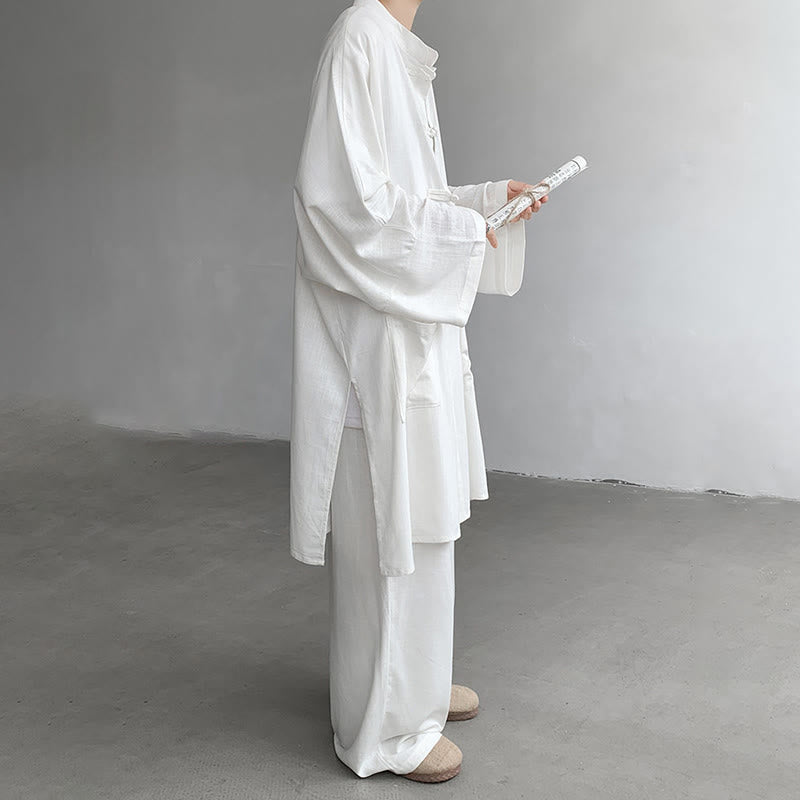 Buddha Stones 2-teiliges Herren-Kleidungsset mit langen Ärmeln und Froschknöpfen, Hemd und Hose, Meditation, Zen, Baumwolle - image 6