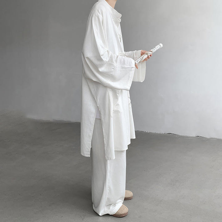 Buddha Stones 2-teiliges Herren-Kleidungsset mit langen Ärmeln und Froschknöpfen, Hemd und Hose, Meditation, Zen, Baumwolle - image 6