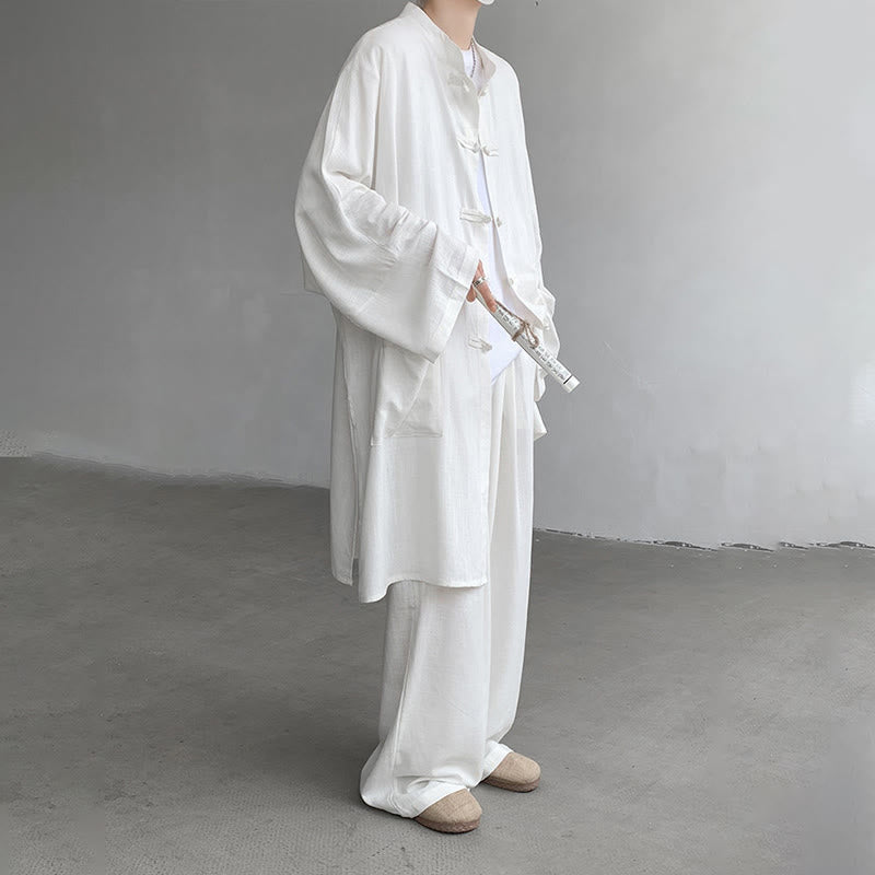 Buddha Stones 2-teiliges Herren-Kleidungsset mit langen Ärmeln und Froschknöpfen, Hemd und Hose, Meditation, Zen, Baumwolle - image 7