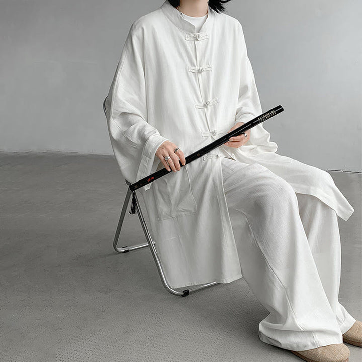 Buddha Stones 2-teiliges Herren-Kleidungsset mit langen Ärmeln und Froschknöpfen, Hemd und Hose, Meditation, Zen, Baumwolle - image 9