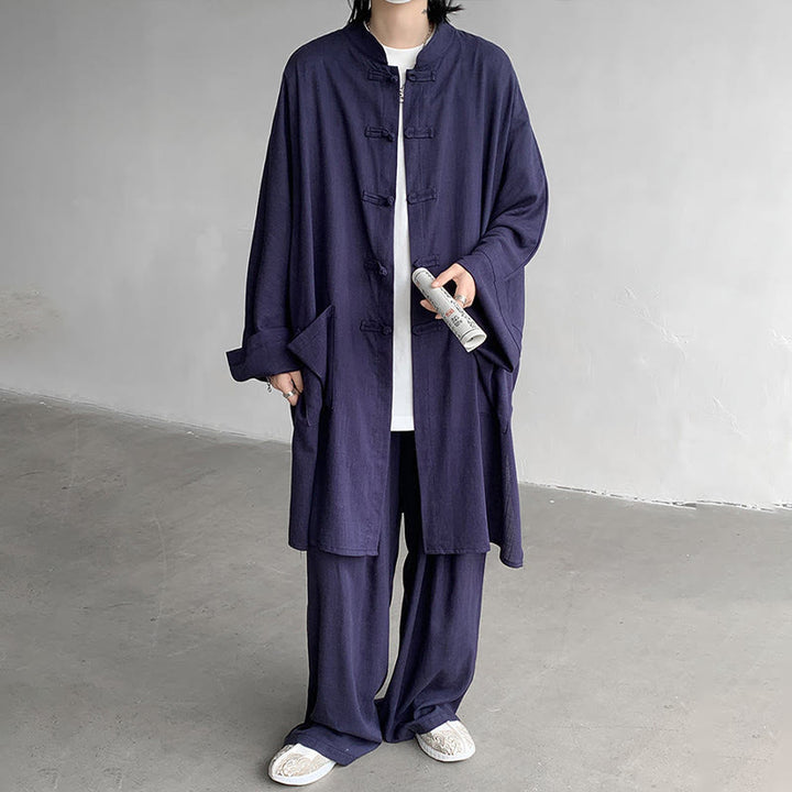 Buddha Stones 2-teiliges Herren-Kleidungsset mit langen Ärmeln und Froschknöpfen, Hemd und Hose, Meditation, Zen, Baumwolle - image 12