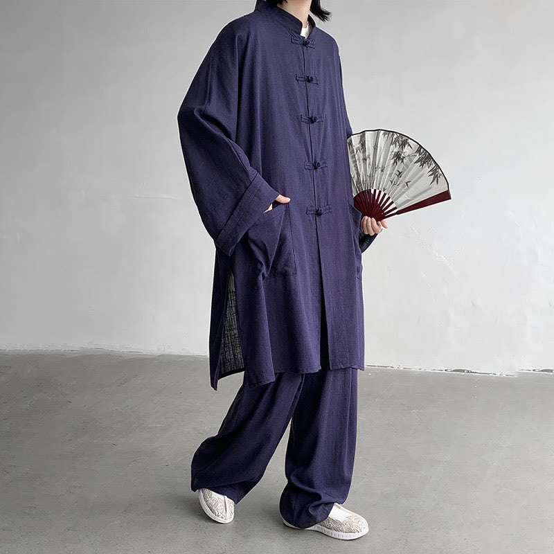 Buddha Stones 2-teiliges Herren-Kleidungsset mit langen Ärmeln und Froschknöpfen, Hemd und Hose, Meditation, Zen, Baumwolle - image 13