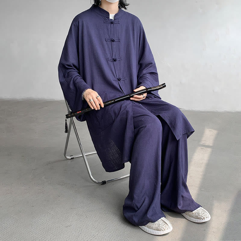 Buddha Stones 2-teiliges Herren-Kleidungsset mit langen Ärmeln und Froschknöpfen, Hemd und Hose, Meditation, Zen, Baumwolle - image 15
