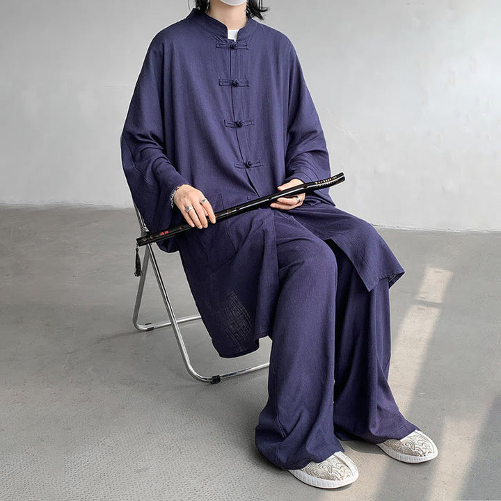 Buddha Stones 2-teiliges Herren-Kleidungsset mit langen Ärmeln und Froschknöpfen, Hemd und Hose, Meditation, Zen, Baumwolle - image 15