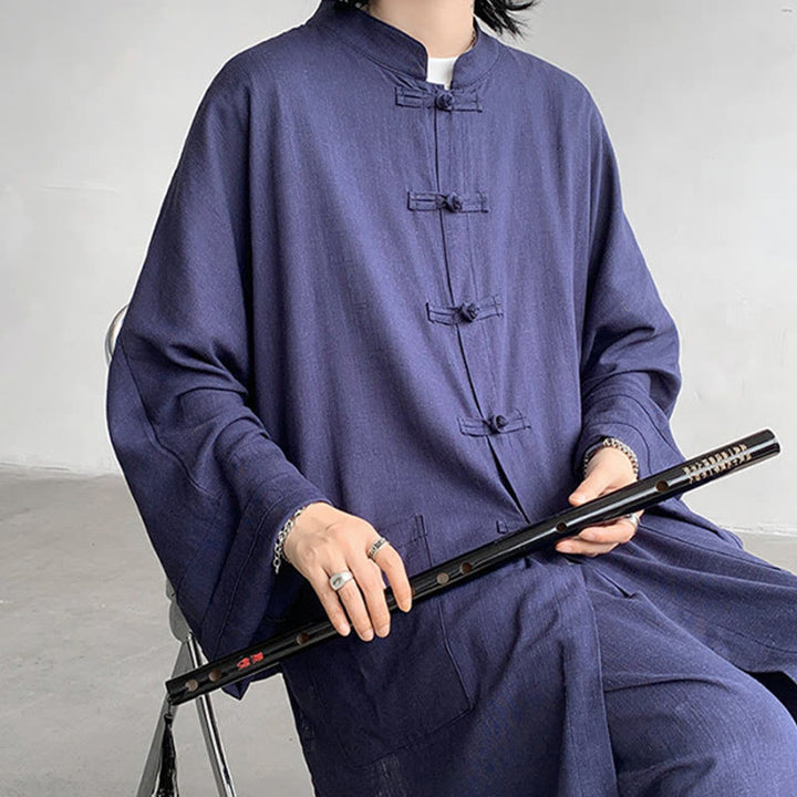 Buddha Stones 2-teiliges Herren-Kleidungsset mit langen Ärmeln und Froschknöpfen, Hemd und Hose, Meditation, Zen, Baumwolle - image 16