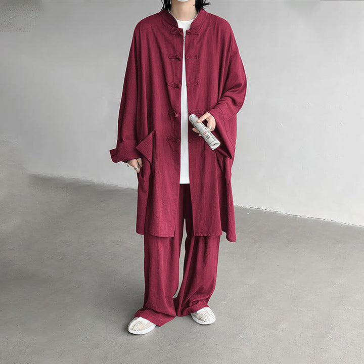 Buddha Stones 2-teiliges Herren-Kleidungsset mit langen Ärmeln und Froschknöpfen, Hemd und Hose, Meditation, Zen, Baumwolle - image 20