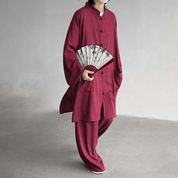 Buddha Stones 2-teiliges Herren-Kleidungsset mit langen Ärmeln und Froschknöpfen, Hemd und Hose, Meditation, Zen, Baumwolle - image 19