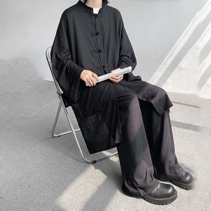 Buddha Stones 2-teiliges Herren-Kleidungsset mit langen Ärmeln und Froschknöpfen, Hemd und Hose, Meditation, Zen, Baumwolle - image 25