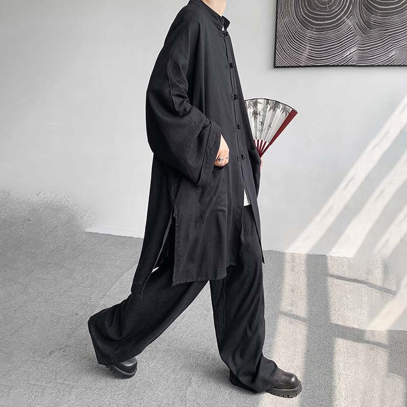 Buddha Stones 2-teiliges Herren-Kleidungsset mit langen Ärmeln und Froschknöpfen, Hemd und Hose, Meditation, Zen, Baumwolle - image 23