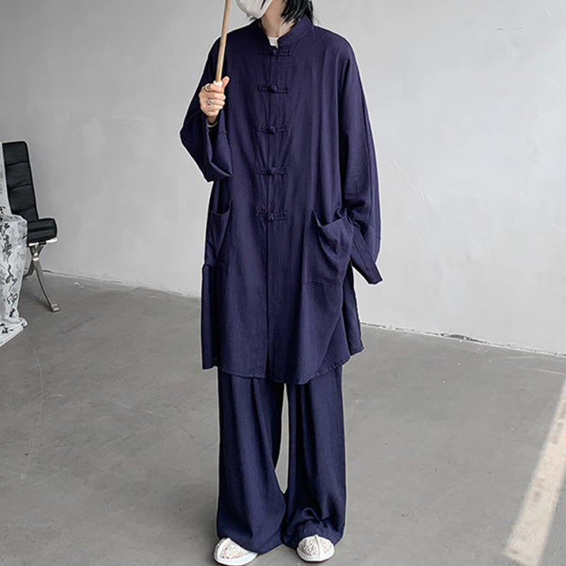 Buddha Stones 2-teiliges Herren-Kleidungsset mit langen Ärmeln und Froschknöpfen, Hemd und Hose, Meditation, Zen, Baumwolle - image 14