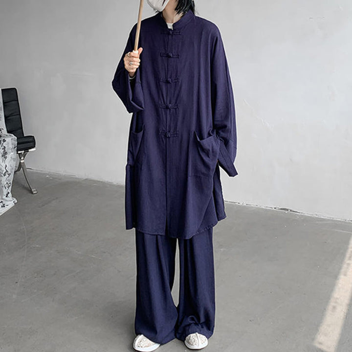 Buddha Stones 2-teiliges Herren-Kleidungsset mit langen Ärmeln und Froschknöpfen, Hemd und Hose, Meditation, Zen, Baumwolle - image 14