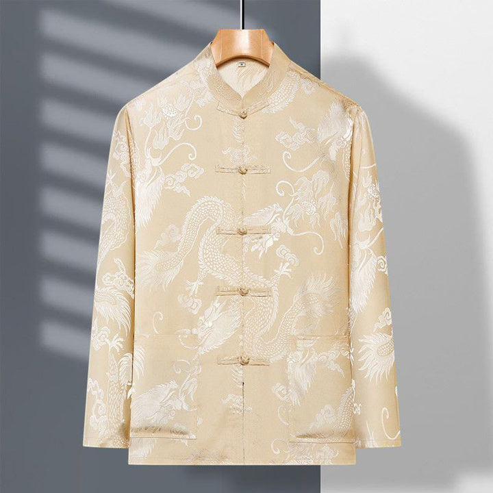 Buddha Stones 2-teiliger Tang-Anzug mit Drachen- und Frosch-Knopfleiste, langärmeliges Hemd und Hose, Bekleidungsset für Herren - image 3