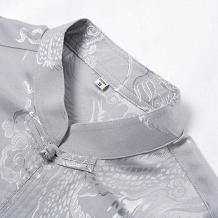 Buddha Stones 2-teiliger Tang-Anzug mit Drachen- und Frosch-Knopfleiste, langärmeliges Hemd und Hose, Bekleidungsset für Herren - image 10