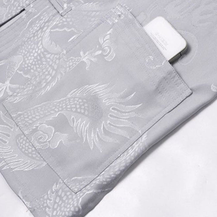 Buddha Stones 2-teiliger Tang-Anzug mit Drachen- und Frosch-Knopfleiste, langärmeliges Hemd und Hose, Bekleidungsset für Herren - image 12