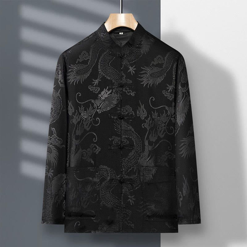 Buddha Stones 2-teiliger Tang-Anzug mit Drachen- und Frosch-Knopfleiste, langärmeliges Hemd und Hose, Bekleidungsset für Herren - image 21