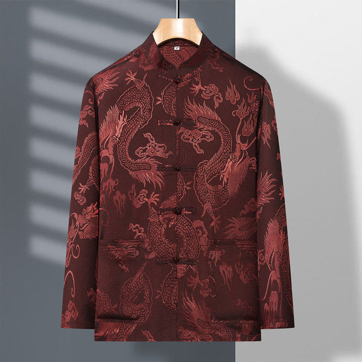 Buddha Stones 2-teiliger Tang-Anzug mit Drachen- und Frosch-Knopfleiste, langärmeliges Hemd und Hose, Bekleidungsset für Herren - image 18