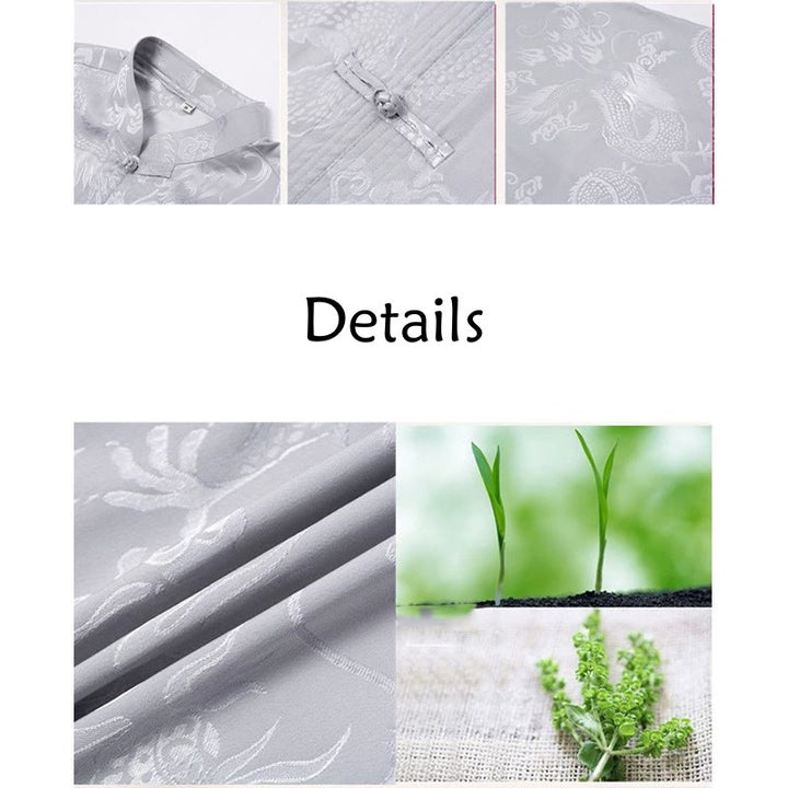 Buddha Stones 2-teiliger Tang-Anzug mit Drachen- und Frosch-Knopfleiste, langärmeliges Hemd und Hose, Bekleidungsset für Herren - image 15