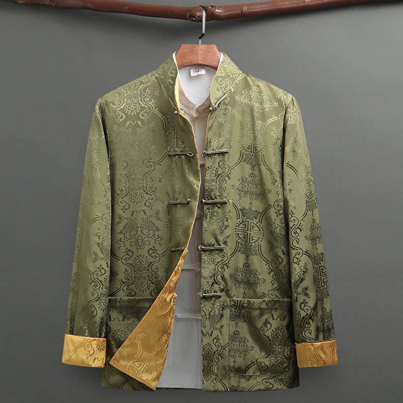 Buddha Stones 2-teiliger Tang-Anzug für Herren mit Koi-Fisch-Muster und Froschknöpfen, langärmelig, Hemd und Hose - image 23