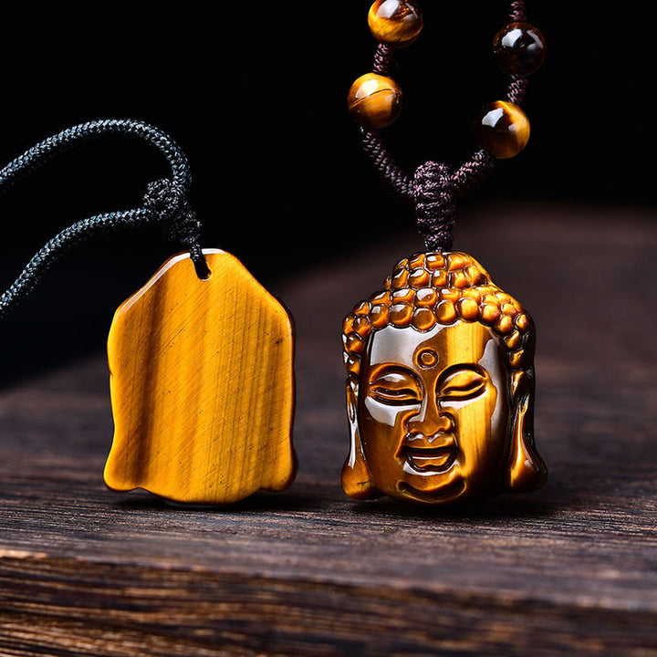 Buddha Stones Tiger Auge String Buddha Kopf Mut Halskette Anhänger - image 19