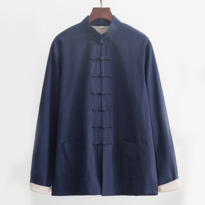 Buddha Stones 2-teiliger Zen-Tang-Anzug für Herren aus Leinen mit Froschknöpfen, langärmeliges Hemd und Hose - image 24