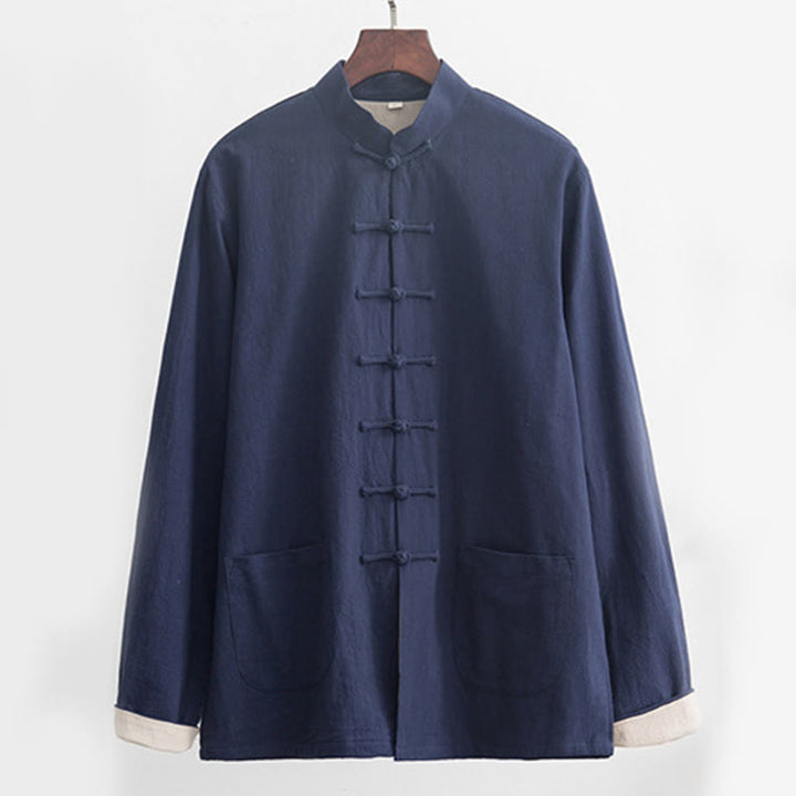 Buddha Stones 2-teiliger Zen-Tang-Anzug für Herren aus Leinen mit Froschknöpfen, langärmeliges Hemd und Hose - image 24