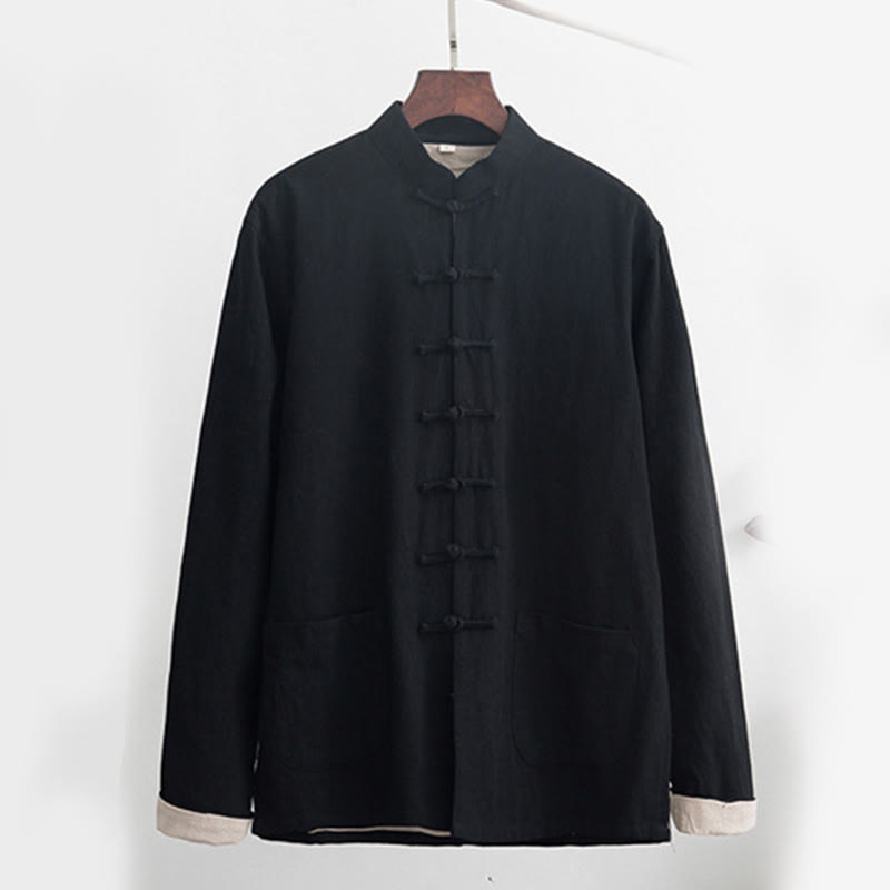 Buddha Stones 2-teiliger Zen-Tang-Anzug für Herren aus Leinen mit Froschknöpfen, langärmeliges Hemd und Hose - image 3