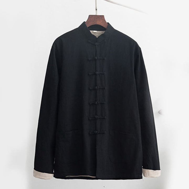 Buddha Stones 2-teiliger Zen-Tang-Anzug für Herren aus Leinen mit Froschknöpfen, langärmeliges Hemd und Hose - image 3