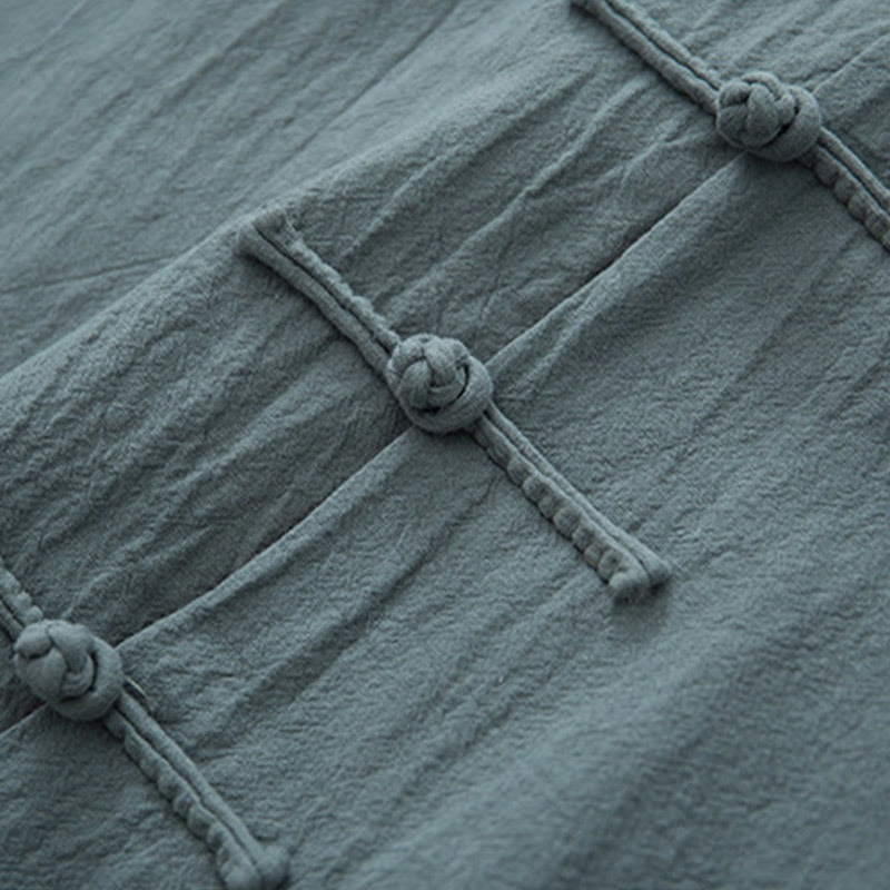 Buddha Stones 2-teiliger Zen-Tang-Anzug für Herren aus Leinen mit Froschknöpfen, langärmeliges Hemd und Hose - image 8