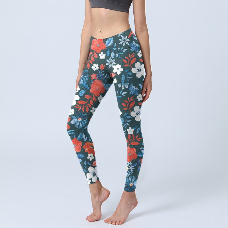 Buddha Stones Rot Weiß Blume Löwenzahn Druck Gym Fitness Leggings frauen Yoga Hosen - Stahlblau - US18, UK/AU22,EU50 (4XL) - image 1