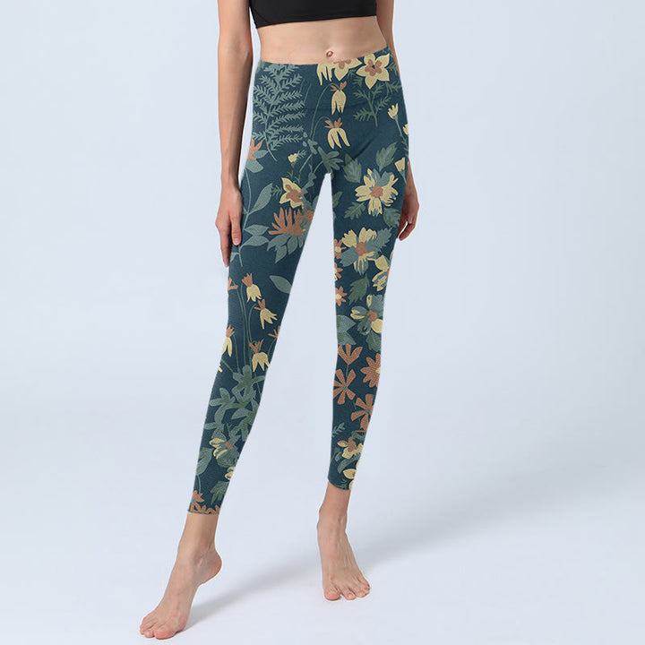 Buddha Stones Lässige Gänseblümchen-Blumen-Blätter-Druck-Gymnastik-Fitness-Leggings Damen-Yogahose - image 6