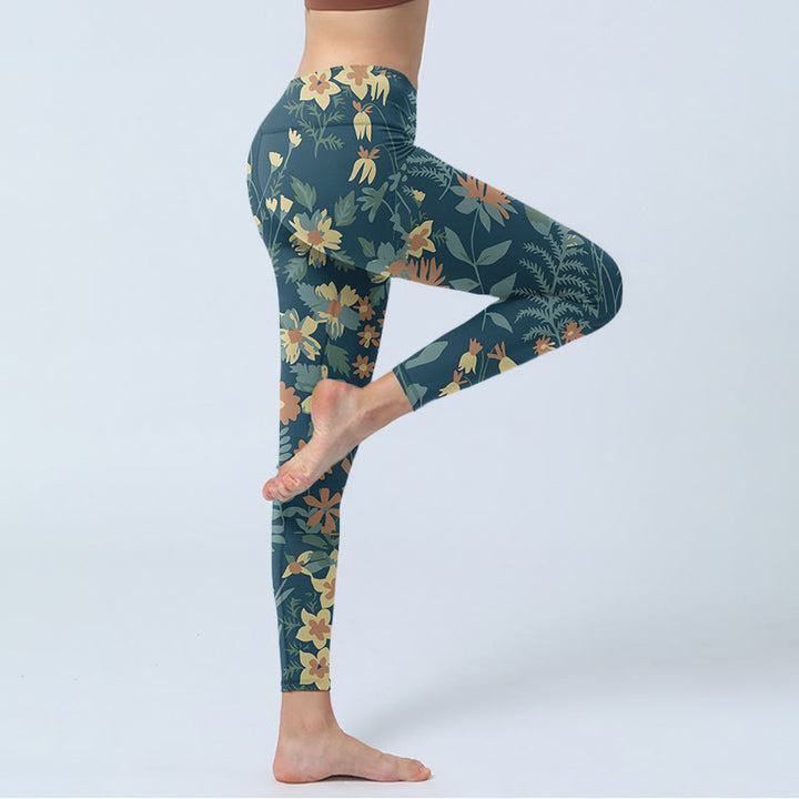 Buddha Stones Lässige Gänseblümchen-Blumen-Blätter-Druck-Gymnastik-Fitness-Leggings Damen-Yogahose - image 4
