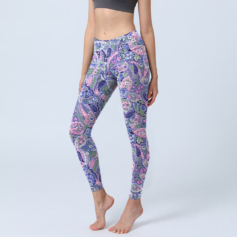 Buddha Stones Lila Rosa Cashew Blumendruck Gym Fitness Leggings Damen Yogahose - Mittelviolett - US18, UK/AU22,EU50 (4XL) - image 1