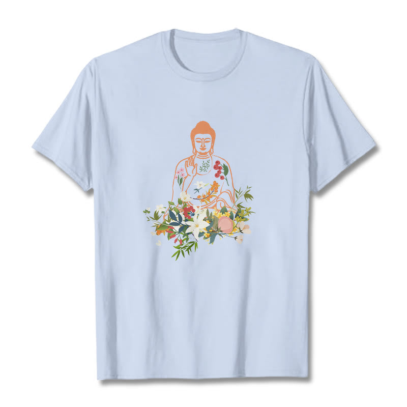 Buddha Stones Meditieren Buddha Blühende Blumen Muster T T-shirt - HellCyan - 2XL - image 19