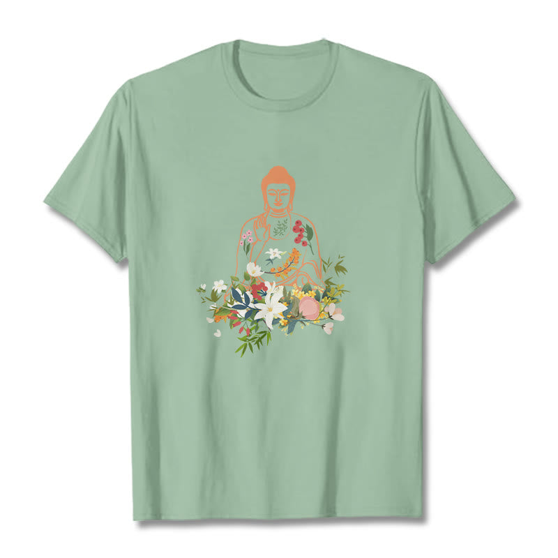 Buddha Stones Meditieren Buddha Blühende Blumen Muster T T-shirt - Blassgrün - 2XL - image 15