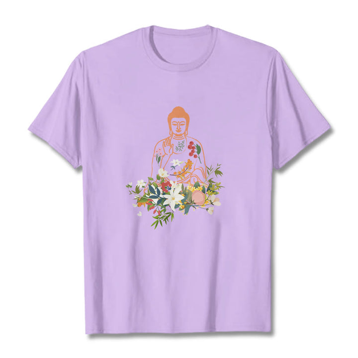 Buddha Stones Meditieren Buddha Blühende Blumen Muster T T-shirt - Pflaume - 2XL - image 17