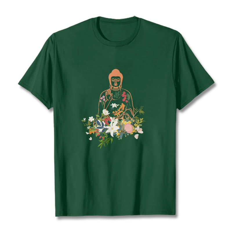 Buddha Stones Meditieren Buddha Blühende Blumen Muster T T-shirt - WaldGrün - 2XL - image 11