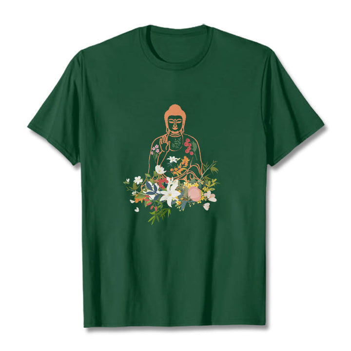 Buddha Stones Meditieren Buddha Blühende Blumen Muster T T-shirt - WaldGrün - 2XL - image 11