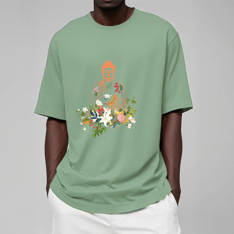 Buddha Stones Meditieren Buddha Blühende Blumen Muster T T-shirt - image 16