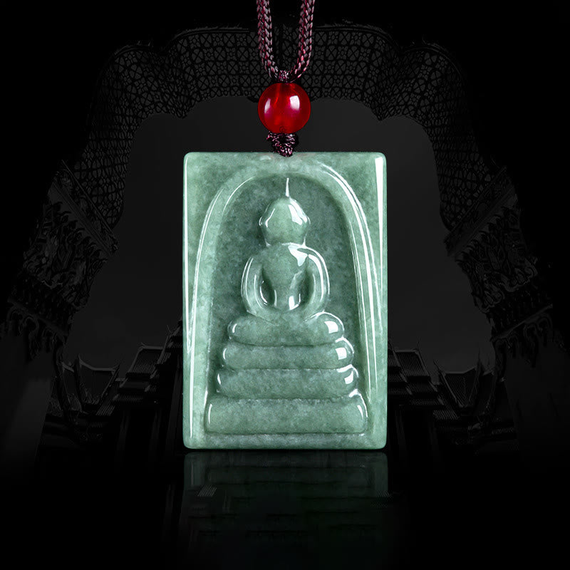 Buddha Stones, formloser Buddha, Jade, quadratisches Amulett, Wohlstands-Halskettenanhänger - Buddha-Symbol (Mitgefühl ♥ Gelassenheit) - image 1