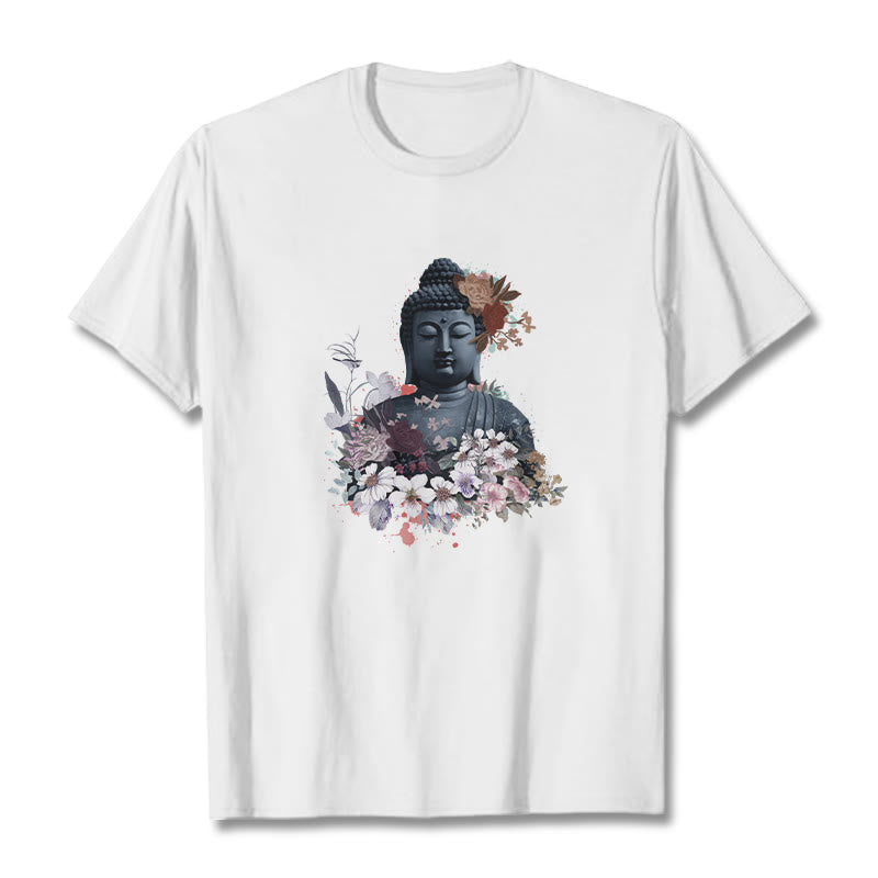 Buddha Stones Bunte Blumen Rund Um Buddha Muster T T-shirt - Weiß - 2XL - image 1