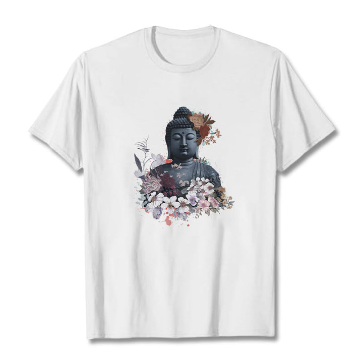 Buddha Stones Bunte Blumen Rund Um Buddha Muster T T-shirt - Weiß - 2XL - image 1