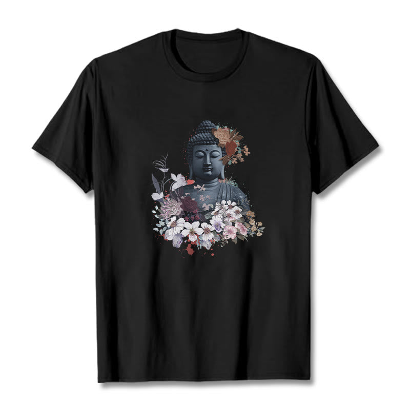 Buddha Stones Bunte Blumen Rund Um Buddha Muster T T-shirt - Schwarz - 2XL - image 5