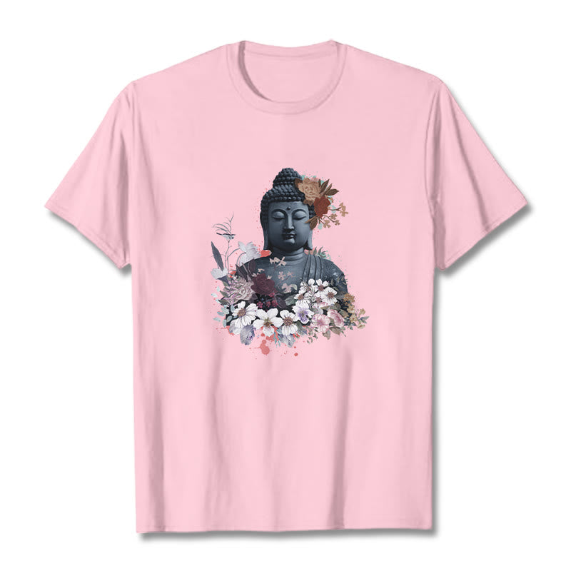 Buddha Stones Bunte Blumen Rund Um Buddha Muster T T-shirt - Hellrosa - 2XL - image 13