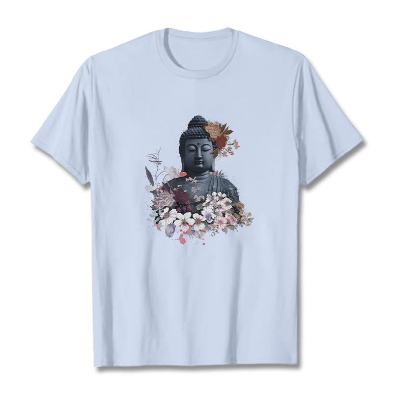 Buddha Stones Bunte Blumen Rund Um Buddha Muster T T-shirt - HellCyan - 2XL - image 19