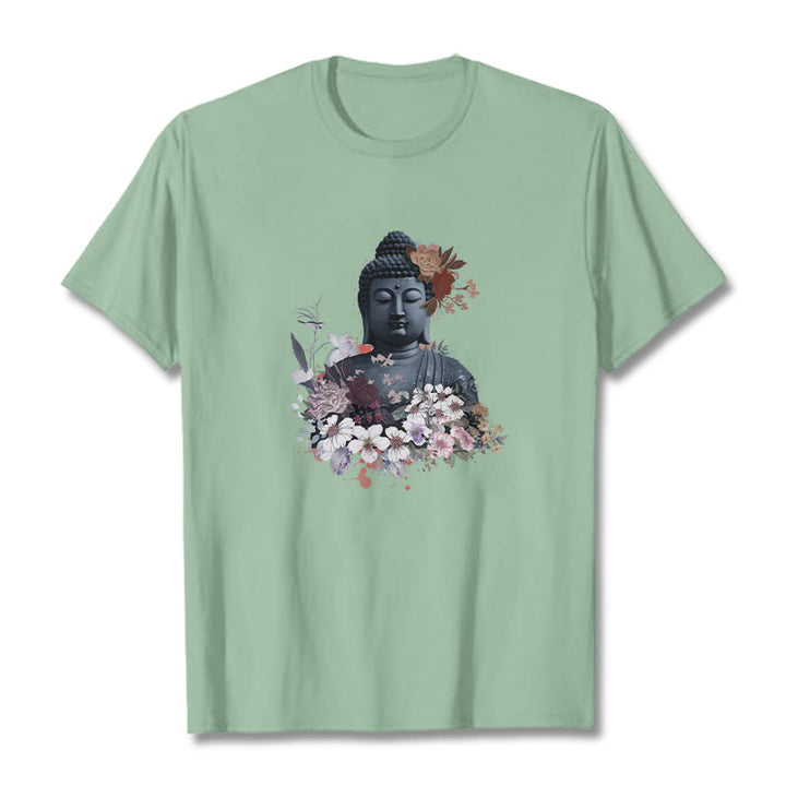 Buddha Stones Bunte Blumen Rund Um Buddha Muster T T-shirt - Blassgrün - 2XL - image 15