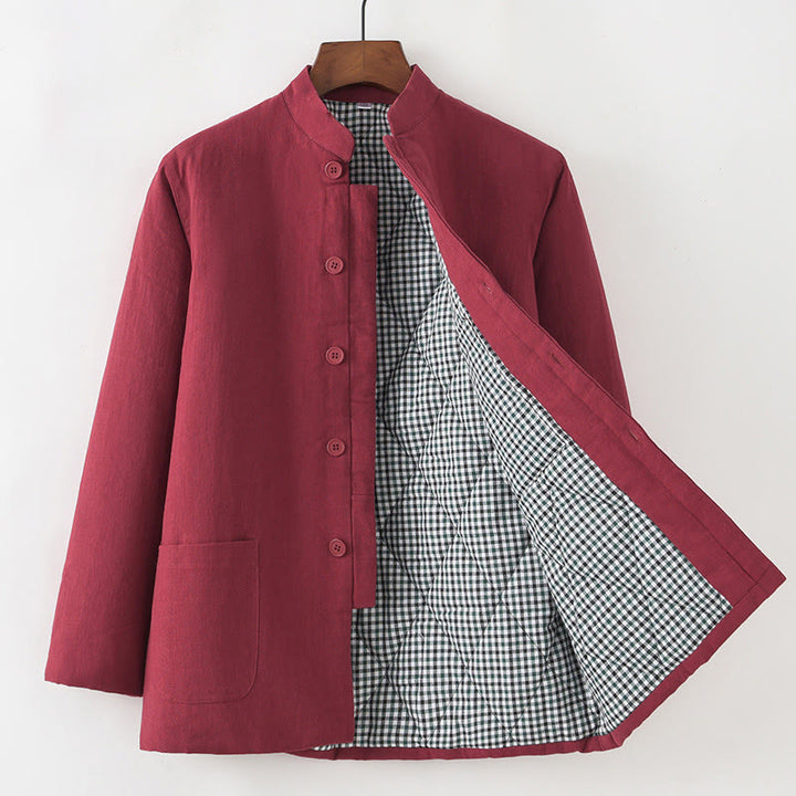 Buddha Stones Winter Herren Froschknopf Tang Anzug Leinen Baumwolle Fleece gefüttert Jacke Hemd mit Taschen - Schamottestein - Button-Down - US/ UK/AU44,EU54 (4XL) - image 13